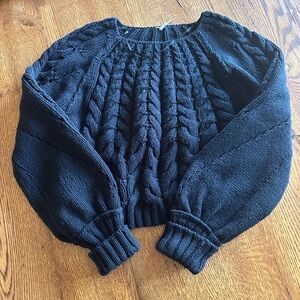 Free People Sandra Cable Stitch Pullover Navy Sweater